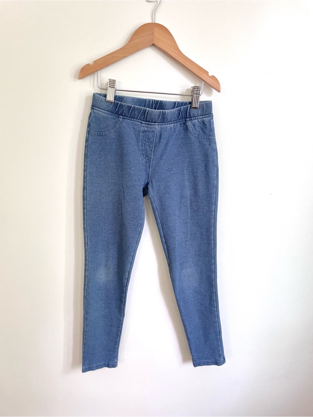 $12 💥Hanna Andersson Denim-Look Leggings, Ocean Blue, Faux Pockets